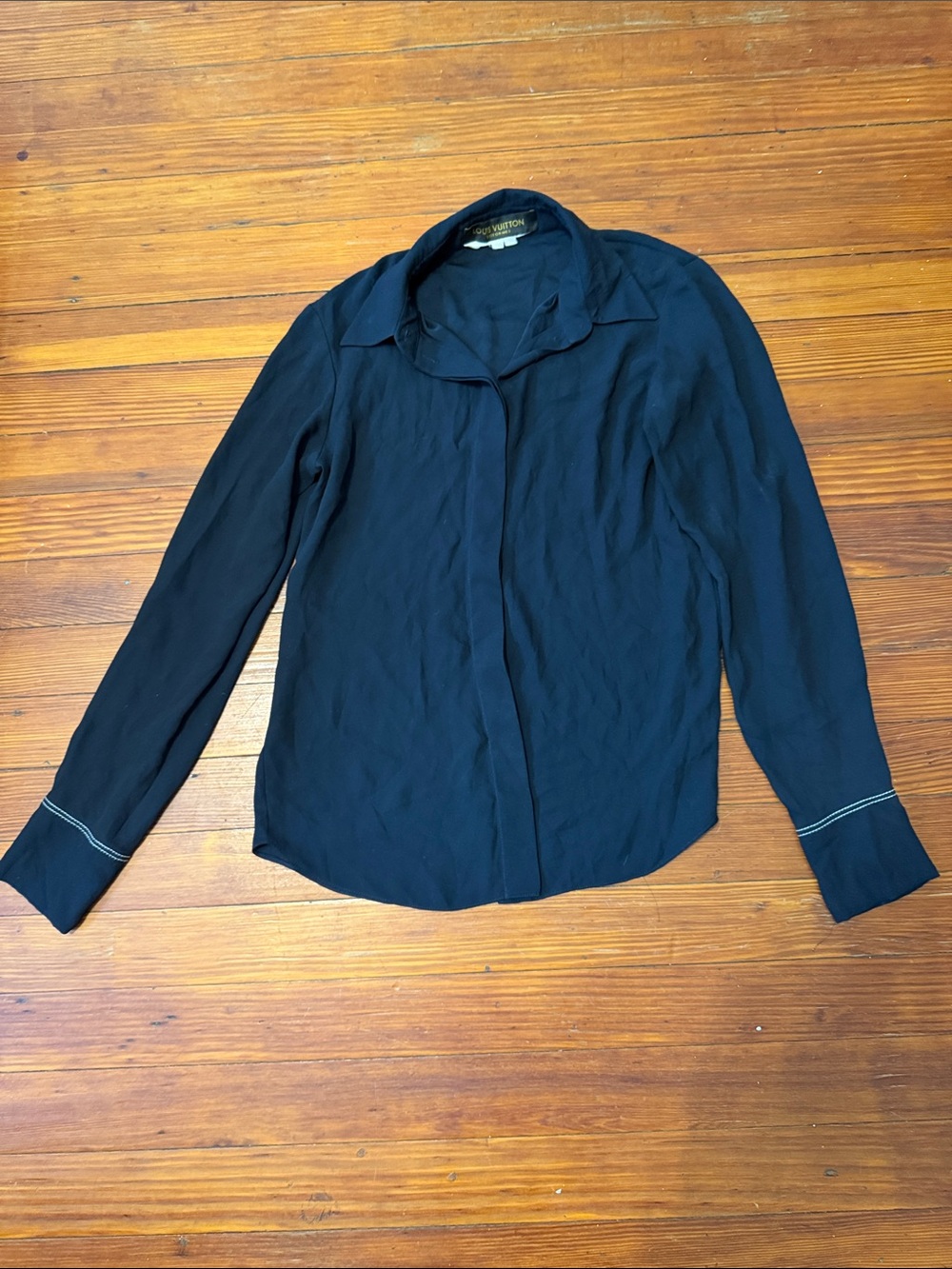 Authentic Louis Vuitton Black Women's Long-Sleeve Hidden-Placket Shirt Sz 34